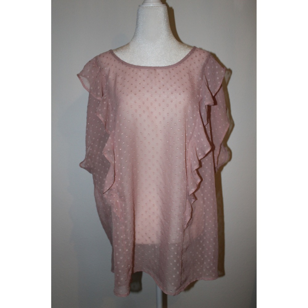 Torrid Pink Swiss Dot‎ Ruffle Blouse Sheer Short Sleeve Plus Size 1 1XL